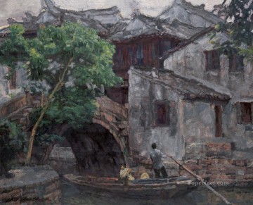 山水の中国の風景 Painting - 中国南部の河畔都市 2002 山水の中国の風景